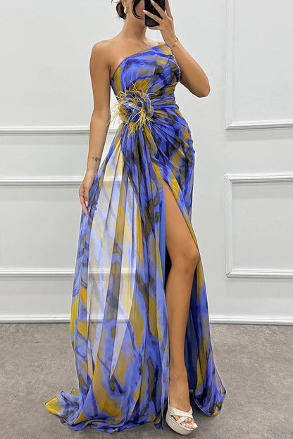 Evanthe - Asymmetrische maxi jurk met hoge split