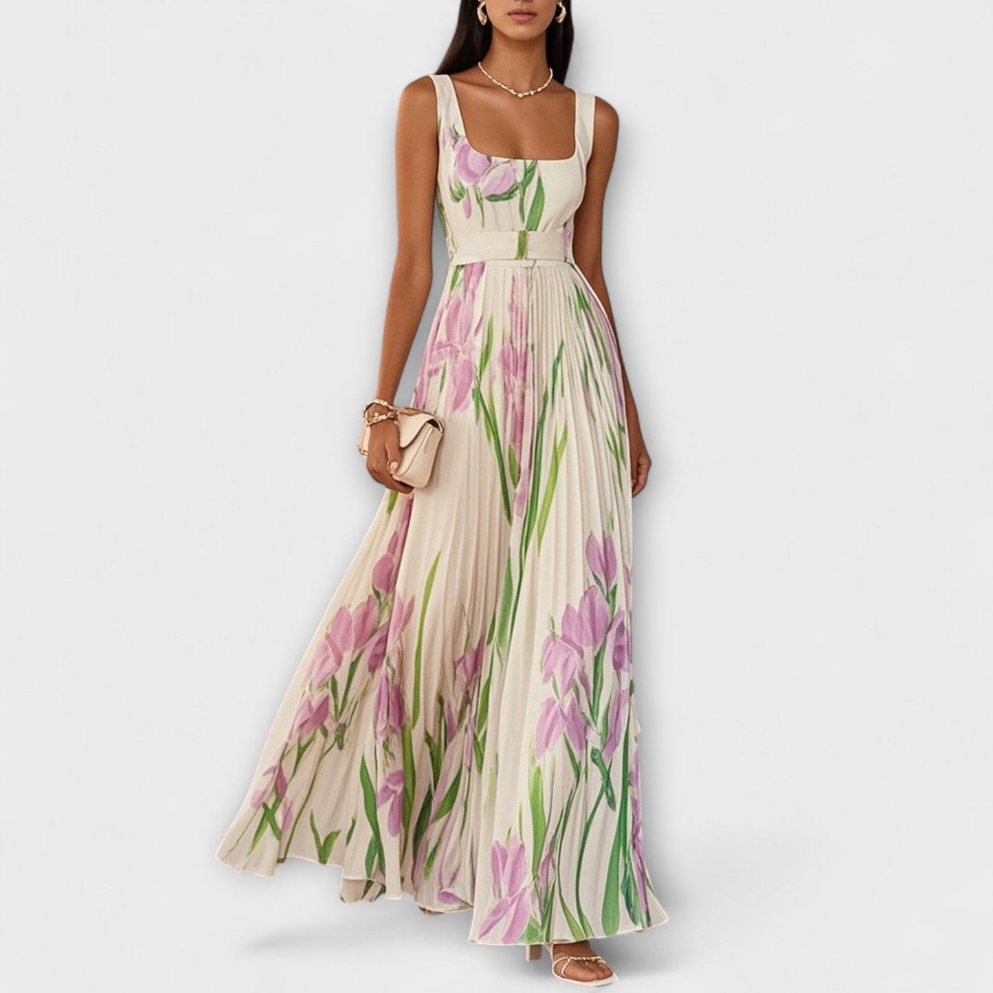 Cristiana - Mouwloze dames maxi jurk met romantische bloemenprint