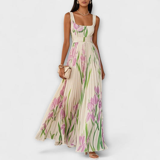 Cristiana - Mouwloze dames maxi jurk met romantische bloemenprint