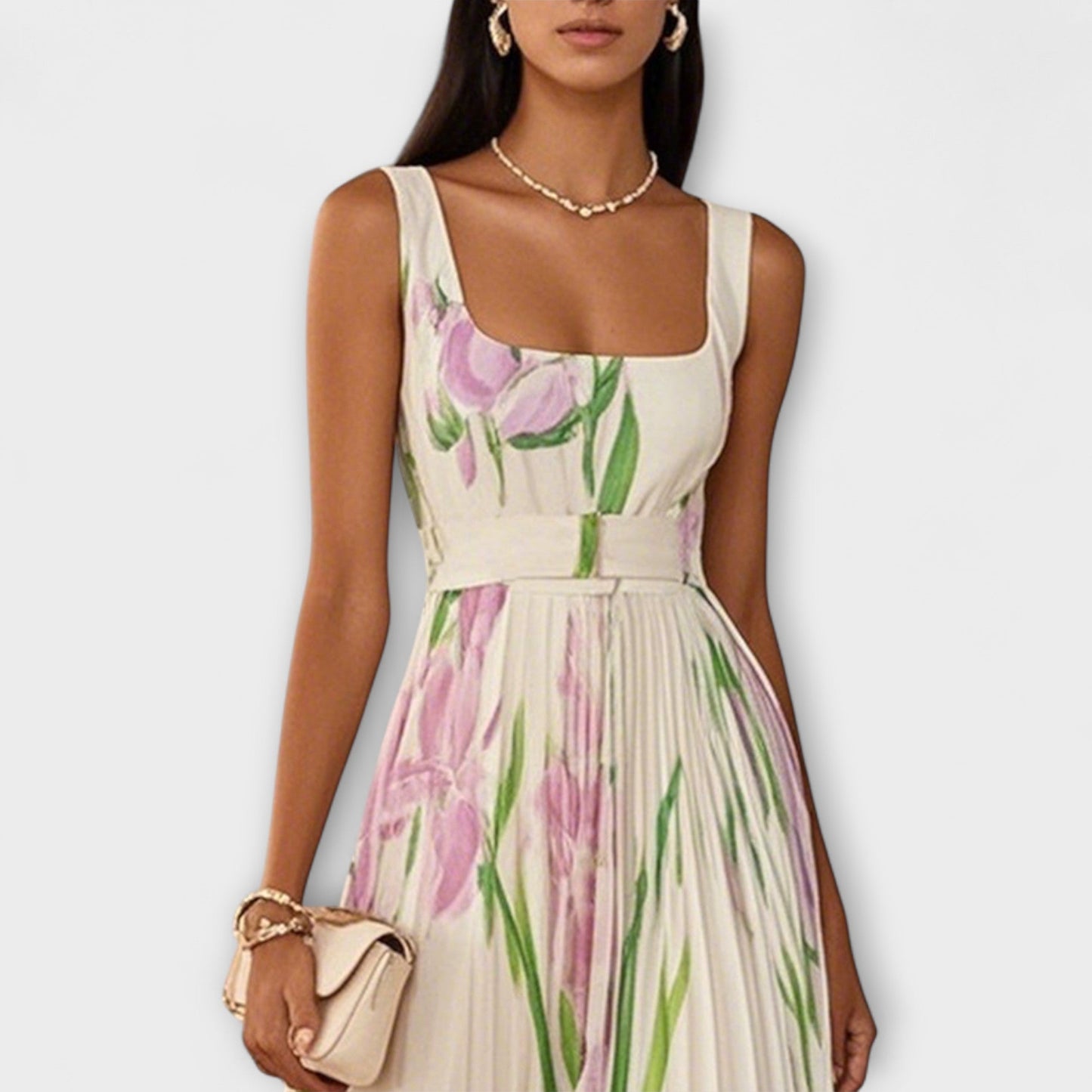 Cristiana - Mouwloze dames maxi jurk met romantische bloemenprint