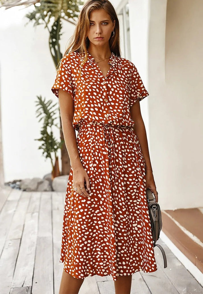 Nadezhda - V-hals zomerjurk met knoopsluiting voor dames