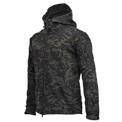 Heren softshell werkjas outdoorjas met armstukken en capuchon