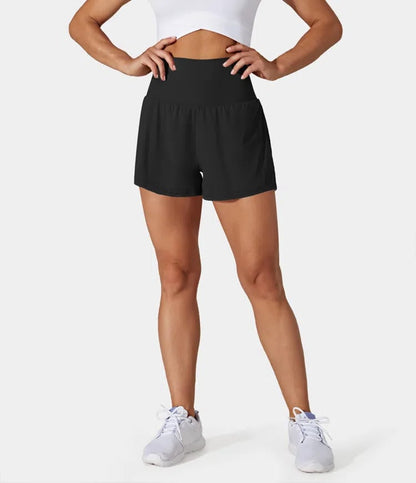 Dora - Dames sportshort met hoge taille en binnenbroek met zak