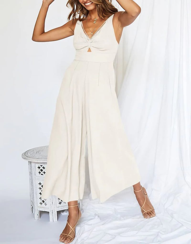 Brigitte - Mouwloze dames jumpsuit met wijd uitlopende pijpen