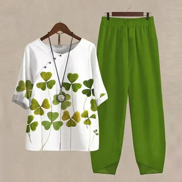 Elzbieta - Dames set met bloemige top en rechte broek