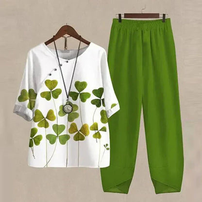 Elzbieta - Dames set met bloemige top en rechte broek