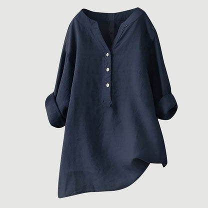 Olimpia - Oversized dames blouse met knopen en asymmetrische zoom