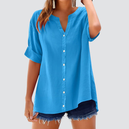 Hannelie - V-hals damesblouse met knoopsluiting