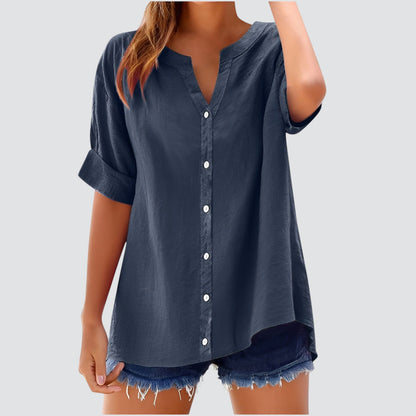 Hannelie - V-hals damesblouse met knoopsluiting