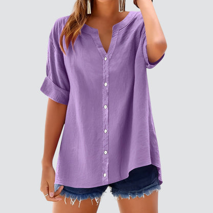 Hannelie - V-hals damesblouse met knoopsluiting