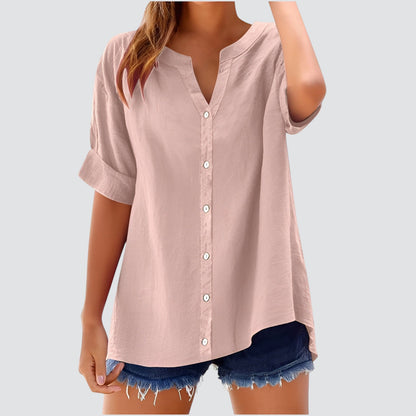 Hannelie - V-hals damesblouse met knoopsluiting