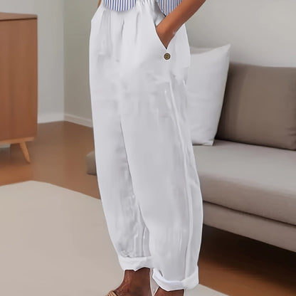 Beata - Relaxed fit damesbroek met hoge taille en omslagzoom