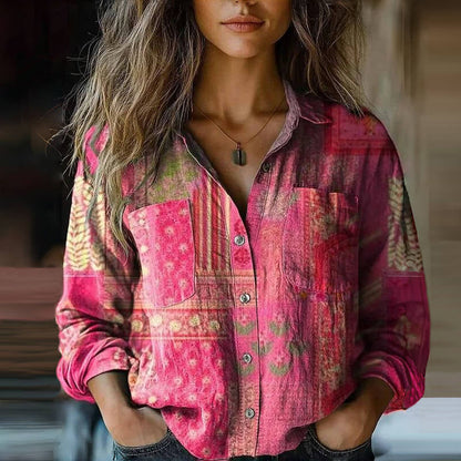 Eufemia - Dames blouse met knopen en folkloristische print