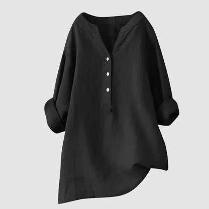 Olimpia - Oversized dames blouse met knopen en asymmetrische zoom