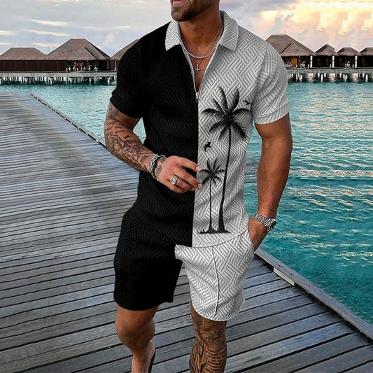 Steve - Heren set met palmbomenprint en contrastdesign