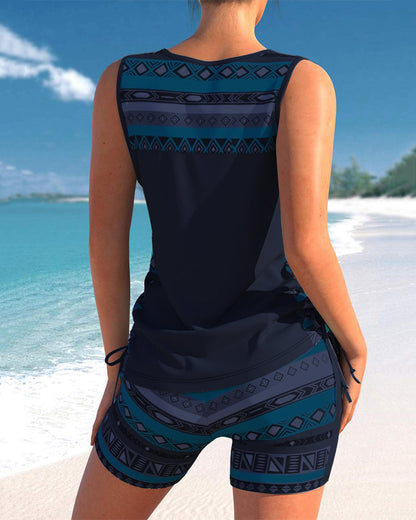 SummerSure - Tankini badpak bikini beachcover V-hals en geometrische print