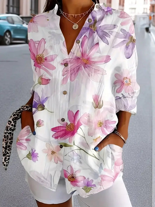 Arlinda - Dames blouse met opstaande kraag en knoopsluiting
