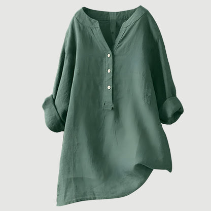 Olimpia - Oversized dames blouse met knopen en asymmetrische zoom