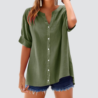 Hannelie - V-hals damesblouse met knoopsluiting