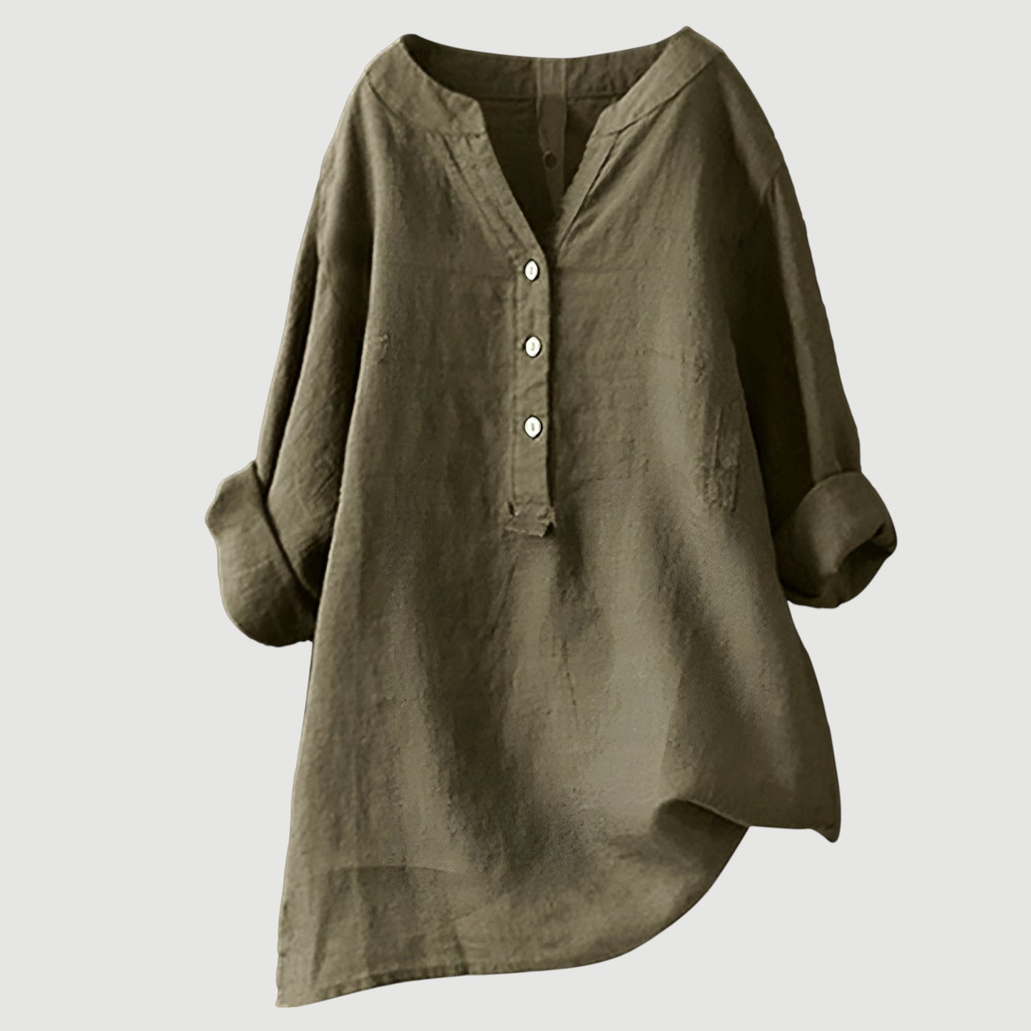 Olimpia - Oversized dames blouse met knopen en asymmetrische zoom