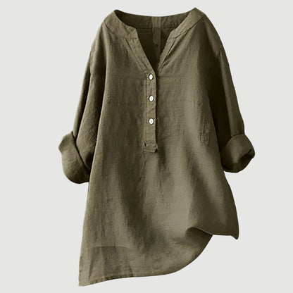 Olimpia - Oversized dames blouse met knopen en asymmetrische zoom