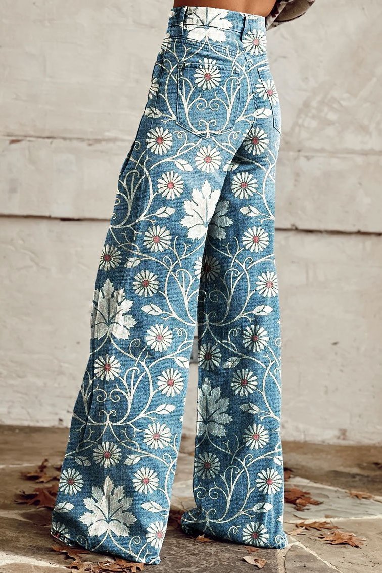 Ciriaca - Wijduitlopende damesbroek met bloemenprint