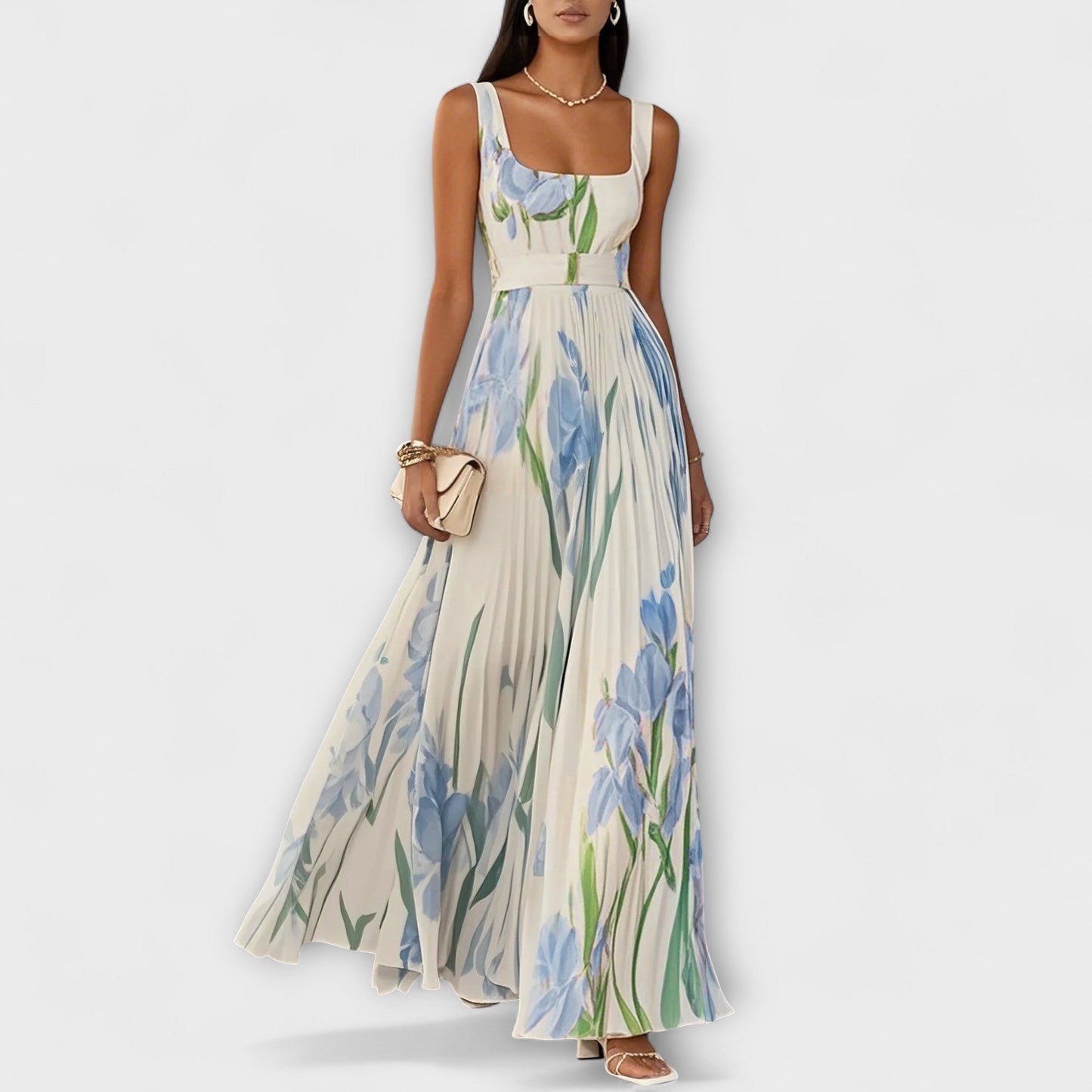 Cristiana - Mouwloze dames maxi jurk met romantische bloemenprint
