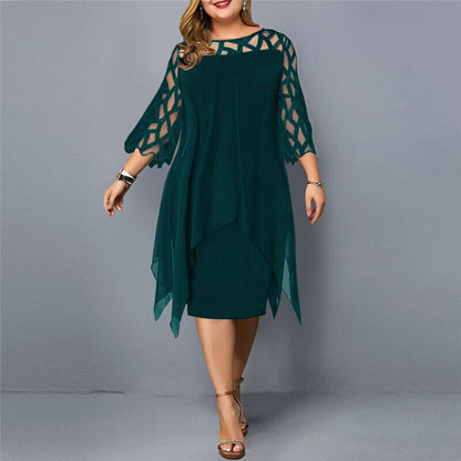 Danica - Plus size avondjurk met speels overlay design voor dames