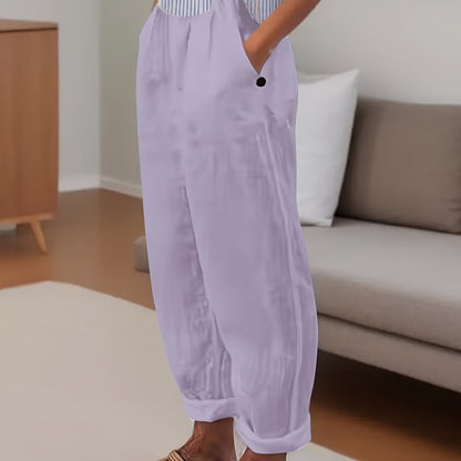 Beata - Relaxed fit damesbroek met hoge taille en omslagzoom