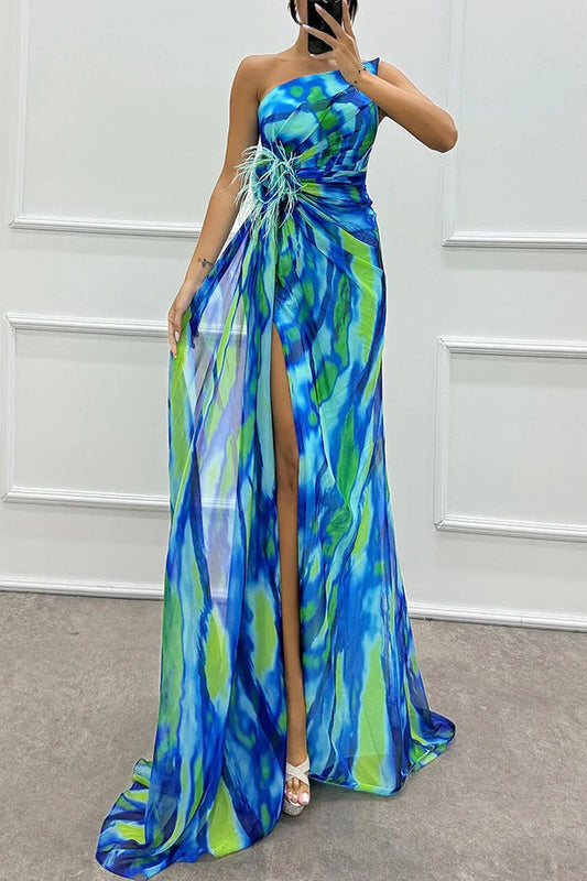 Evanthe - Asymmetrische maxi jurk met hoge split