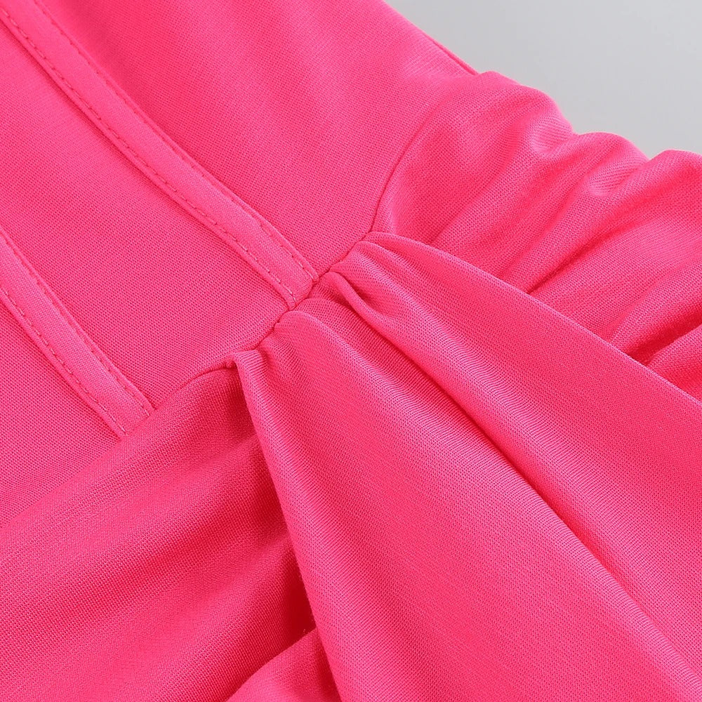 Uitdagende roze maxi off shoulder avondjurk