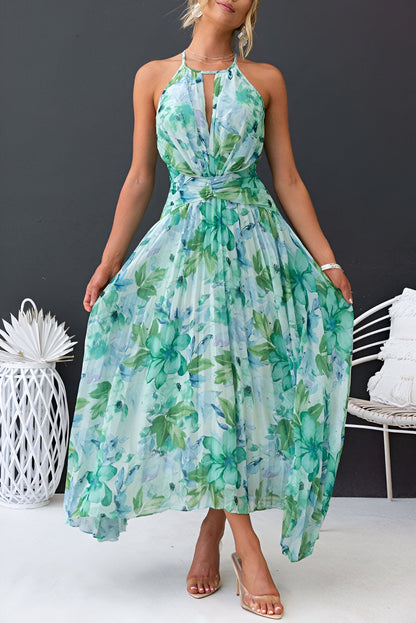 Gytha - Maxi hakter jurk met plissé en florale print