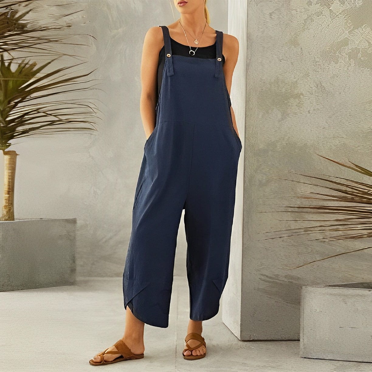 Maite - Ruimvallende dames jumpsuit met rechte pijpen