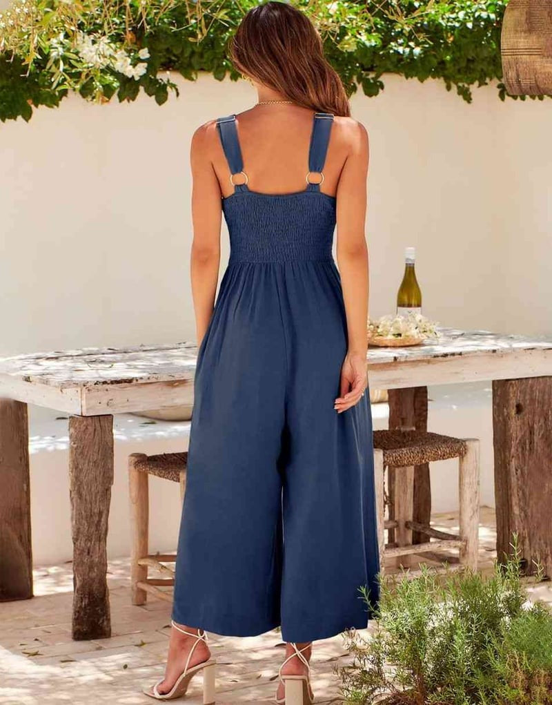 Brigitte - Mouwloze dames jumpsuit met wijd uitlopende pijpen