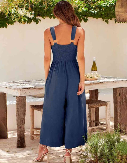 Brigitte - Mouwloze dames jumpsuit met wijd uitlopende pijpen