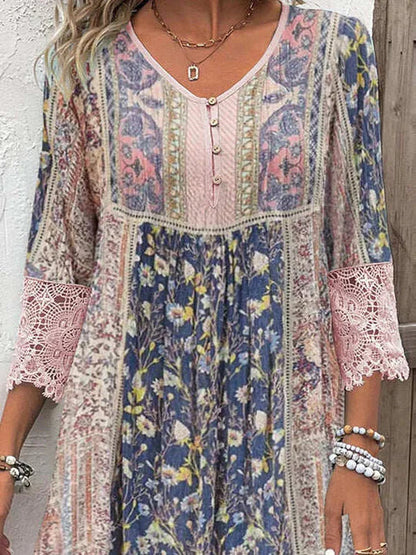 Melusine - Bohemian tuniekjurk met v-hals en kanten details voor dames