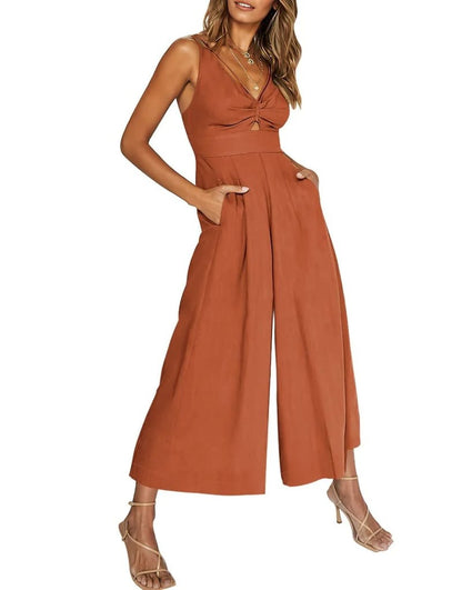Brigitte - Mouwloze dames jumpsuit met wijd uitlopende pijpen