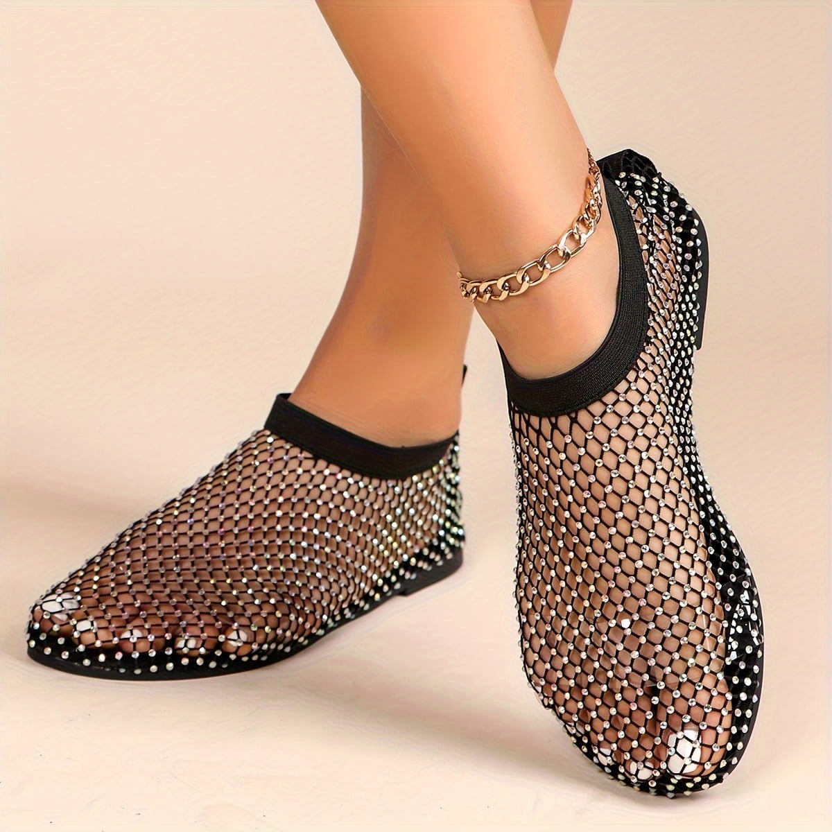 Jeane | Met diamanten versierde mesh flats