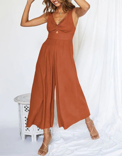 Brigitte - Mouwloze dames jumpsuit met wijd uitlopende pijpen