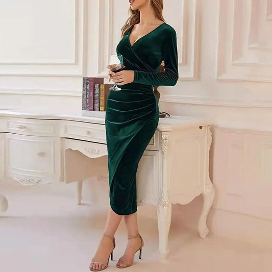 Lizza - Elegante getailleerde midi-jurk met lange mouwen voor dames