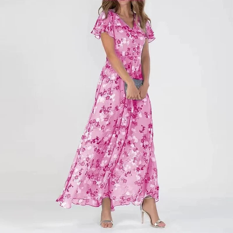 Enid – Maxi jurk met bloemenprint en vlindermouwen voor dames