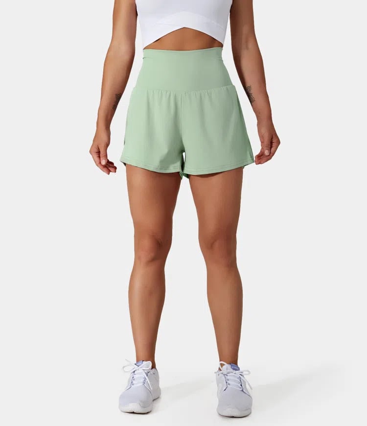 Dora - Dames sportshort met hoge taille en binnenbroek met zak