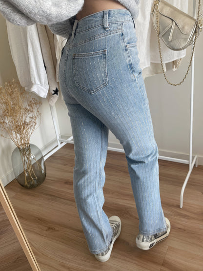 Suki - Damesjeans met glitterdetail en hoge taille