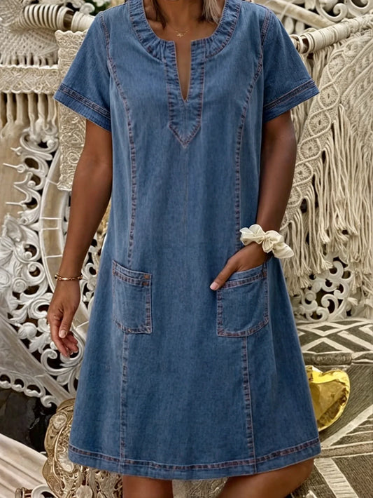 Valeria – Denim tuniekjurk met V-hals voor dames