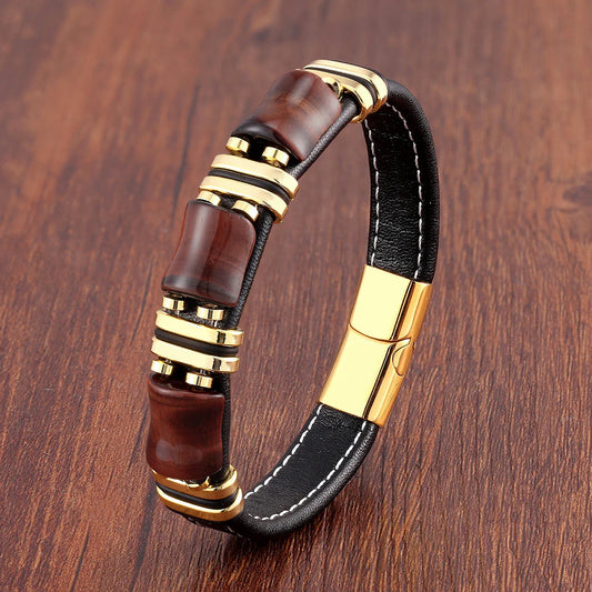 Luxe herenarmband met houtaccenten en metalen details