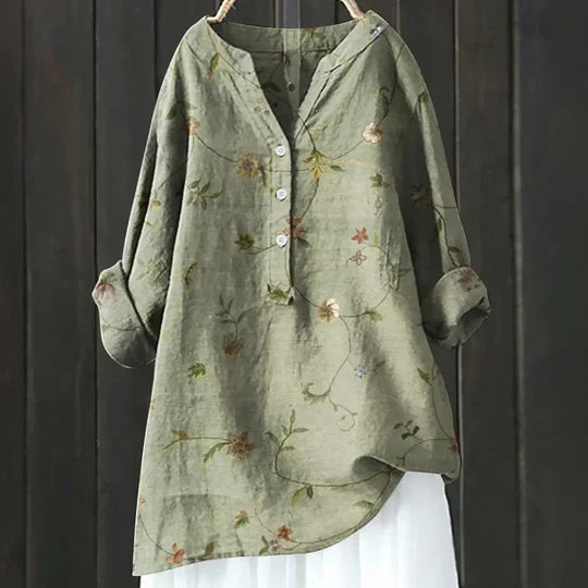 Yseult - Dames tuniekblouse met knoopsluiting en ronde zoom