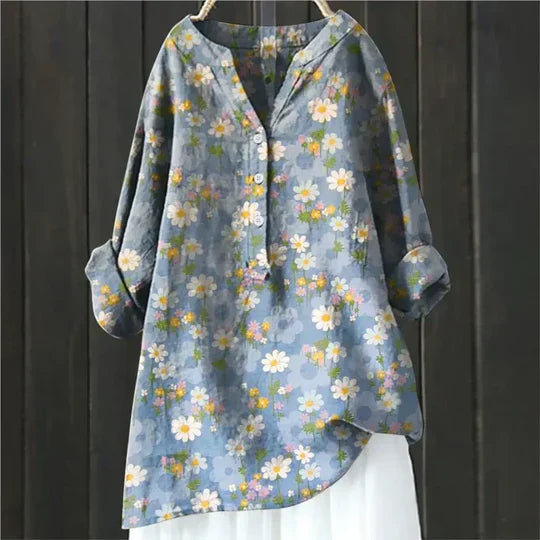 Yseult - Dames tuniekblouse met knoopsluiting en ronde zoom