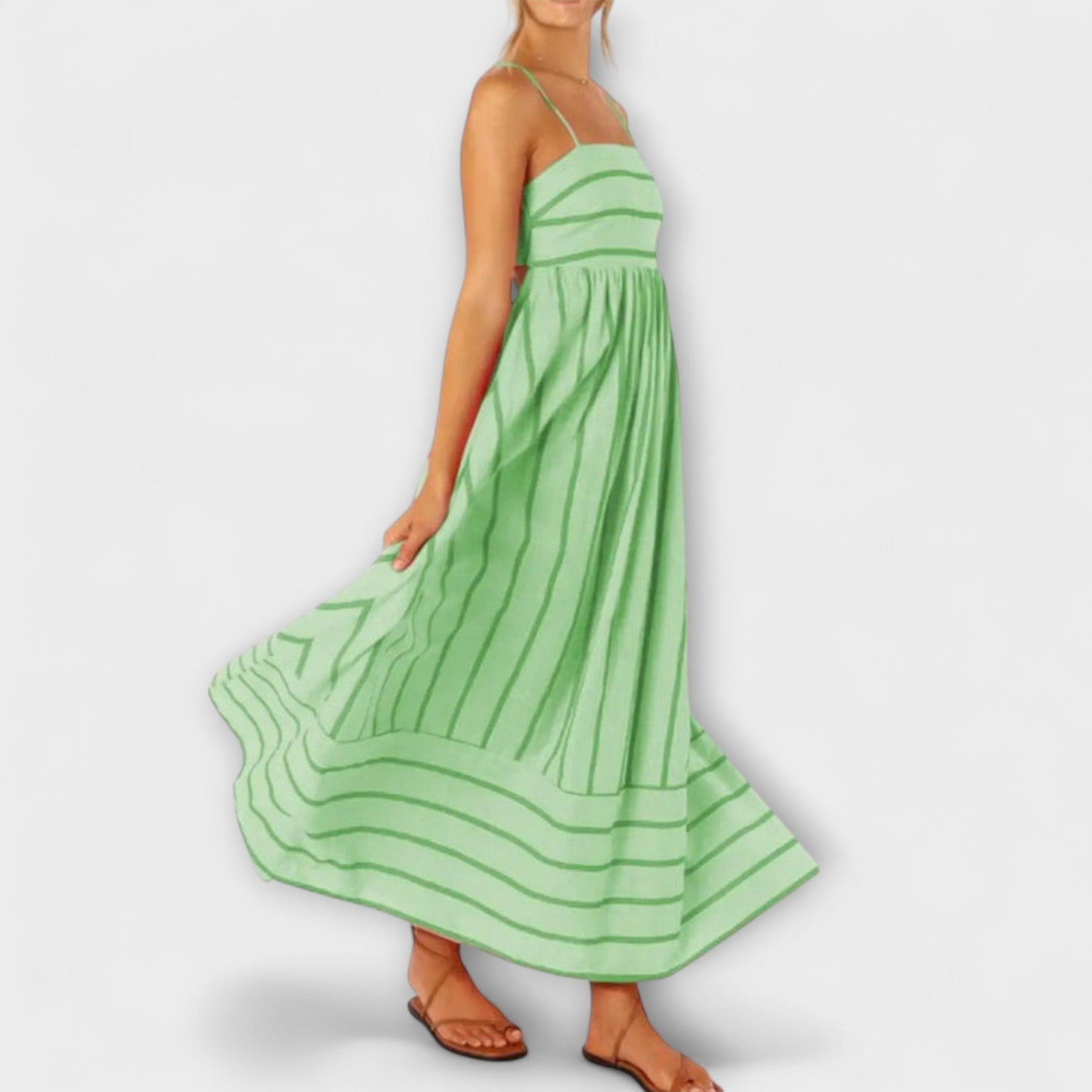 Tamaris - Strapless maxi jurk met plooivalling en fijne schouderbandjes