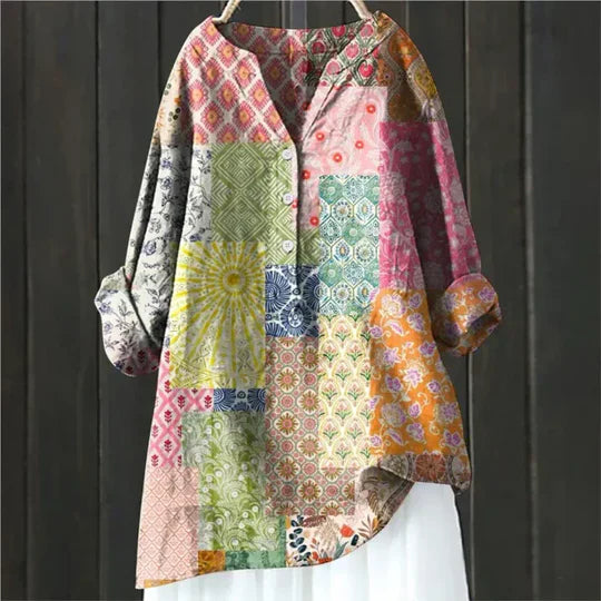 Yseult - Dames tuniekblouse met knoopsluiting en ronde zoom