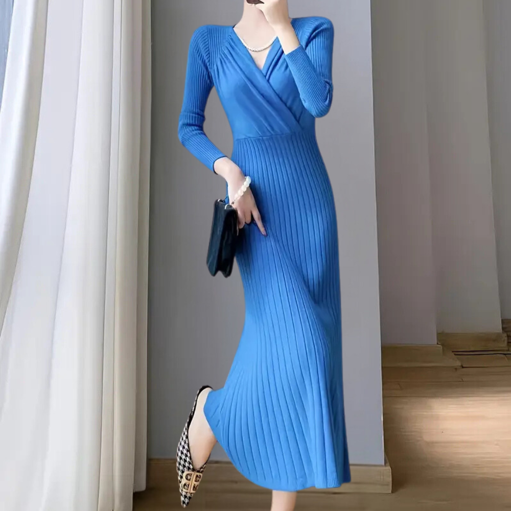 Tindra | Elegante geribde wikkel midi-jurk